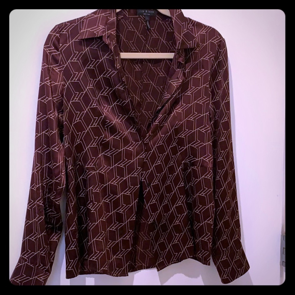 100% Silk Rag & Bone Burgundy Top XS